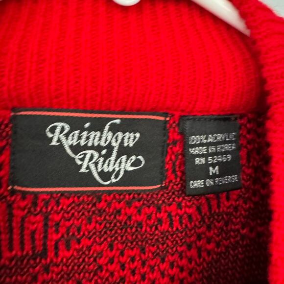 Vintage Rainbow Ridge Pixelated Floral Rose Sweater Size Medium Red & Black - Picture 3 of 5